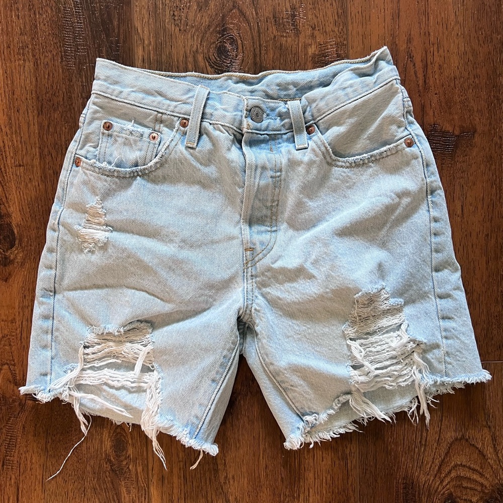 Levi’s 501 Light Wash Distressed Denim Shorts